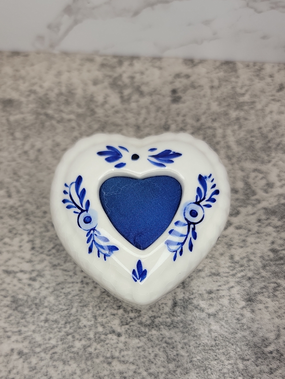 Vintage Delft Blue Heart Pincushion